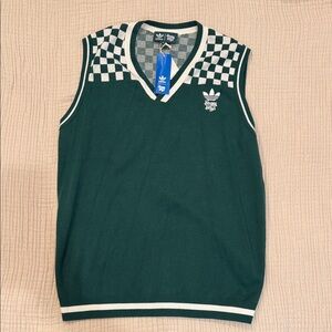 Adidas Dark Green Checkered V-Neck Vest